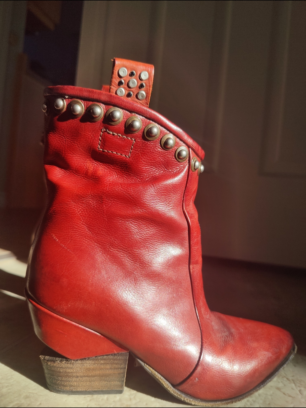 A.S.98 Women's Red Studded Leather Ankle Boots